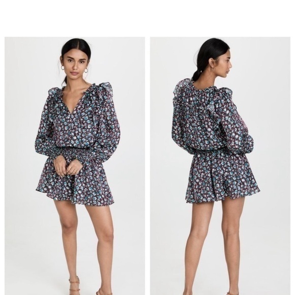 Ramy Brook Ruffle Silk Blend Long Sleeve Mini Dress